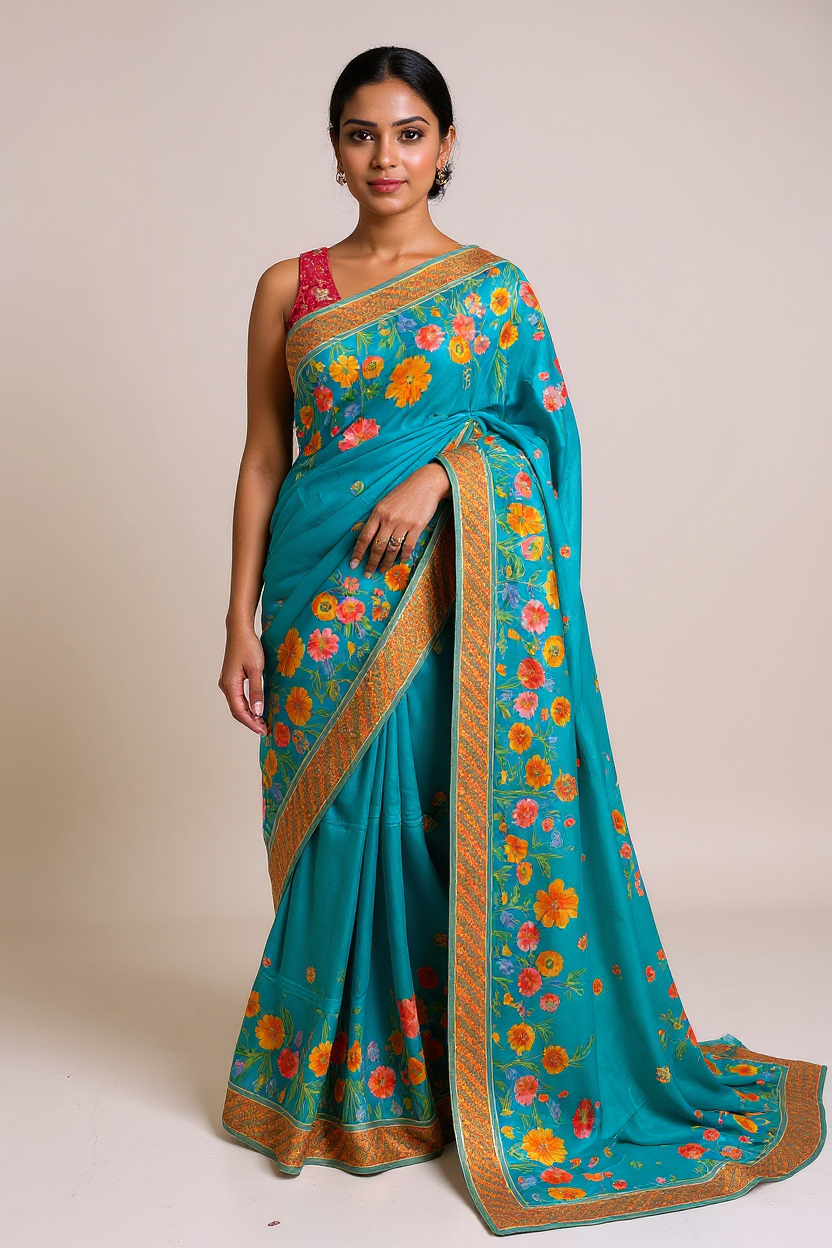 Elegant Sky Blue Banarasi Saree with Floral Woven Motifs