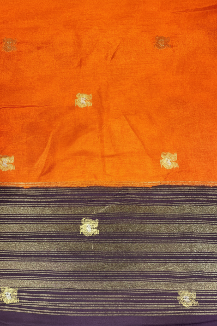 Classic Orange Banarasi Saree with Navy Blue Woven Border