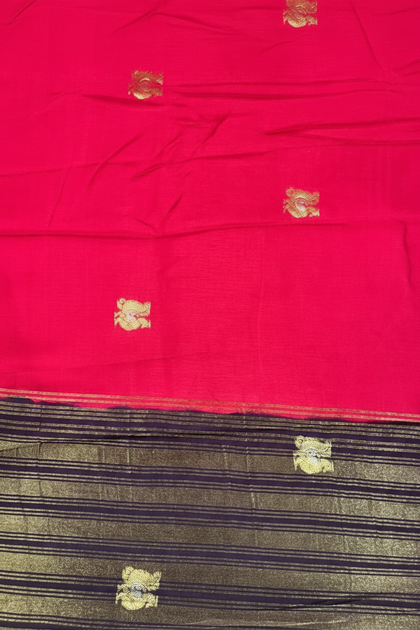 Elegant Pink Banarasi Saree with Navy Blue Woven Border