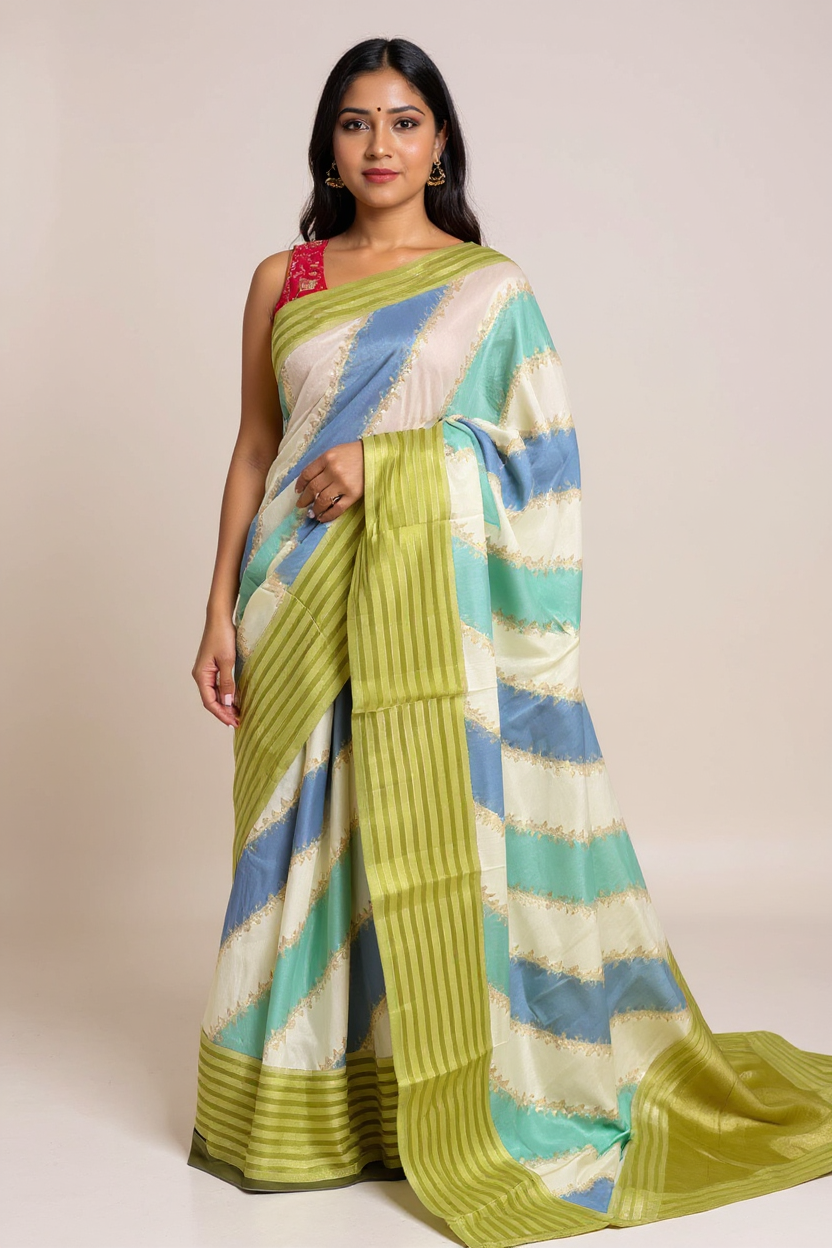 Graceful White Multicolor Banarasi Saree with Green Woven Border