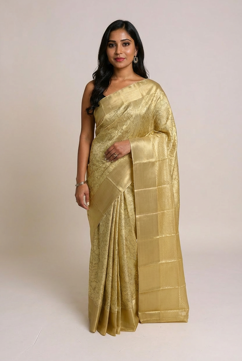 Classic Solid Gold Semi-Soft Silk Saree with Lustrous Finish