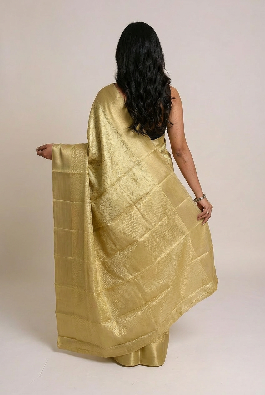 Classic Solid Gold Semi-Soft Silk Saree with Lustrous Finish