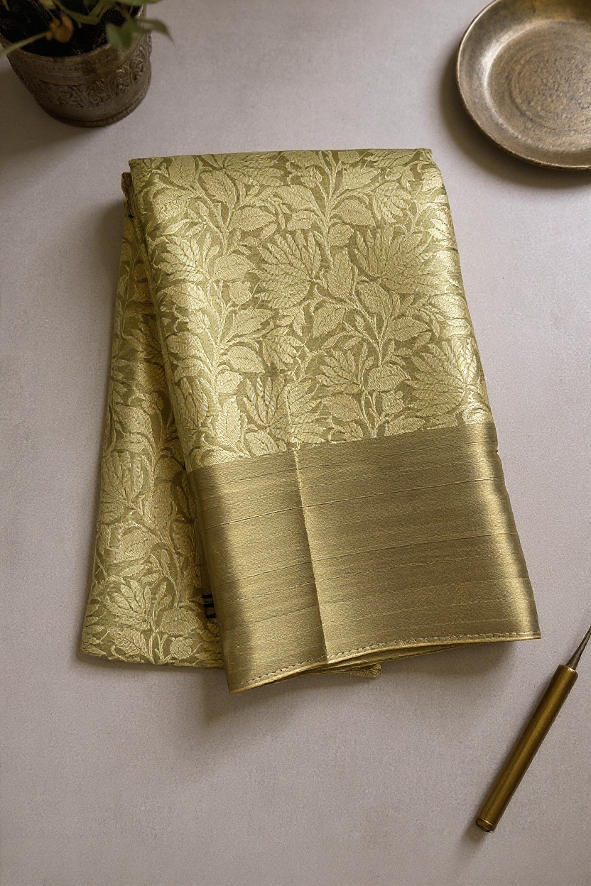 Classic Solid Gold Semi-Soft Silk Saree with Lustrous Finish