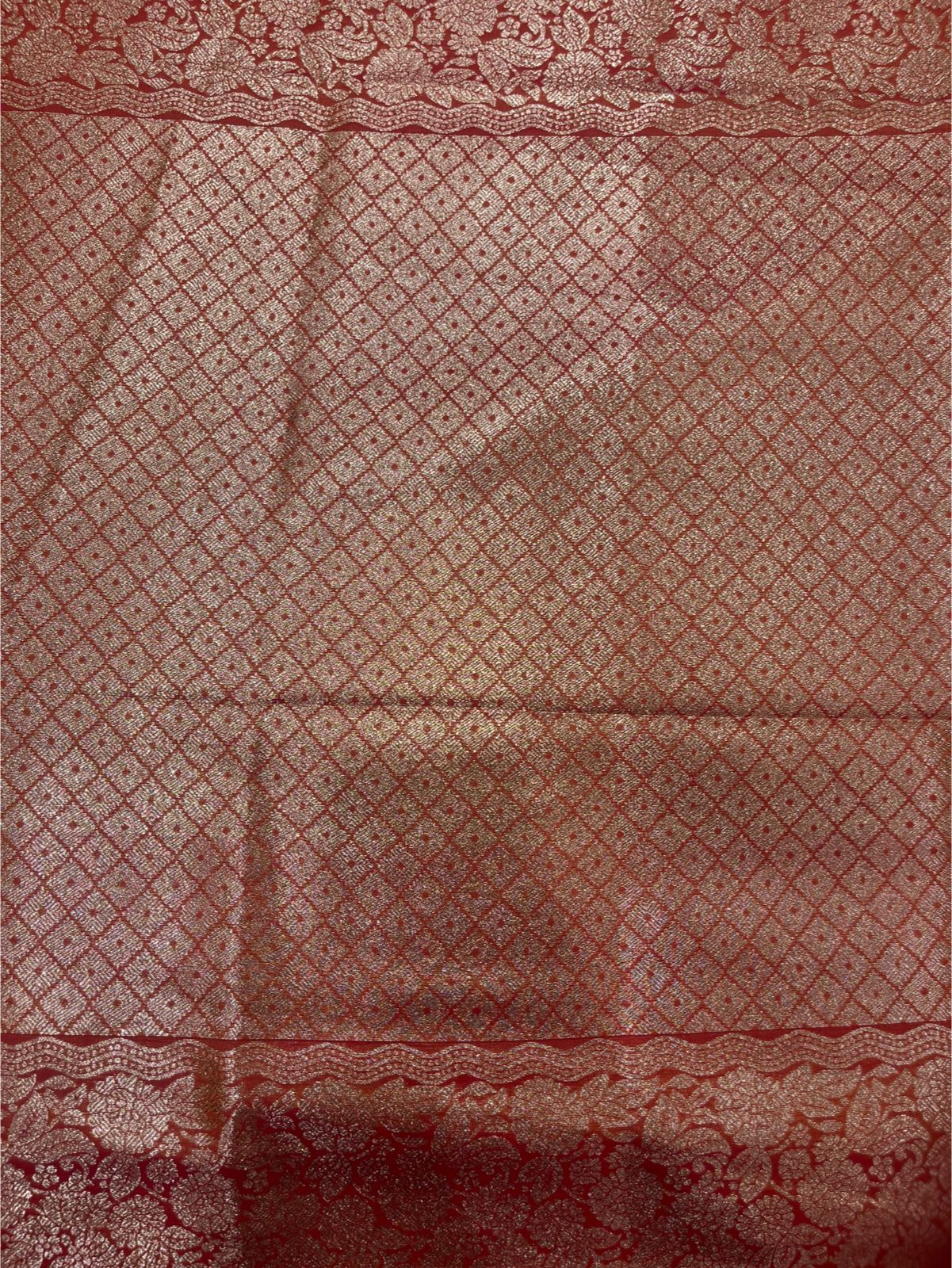 Semi-Soft Silk Saree in Orange with Silver Jari Work