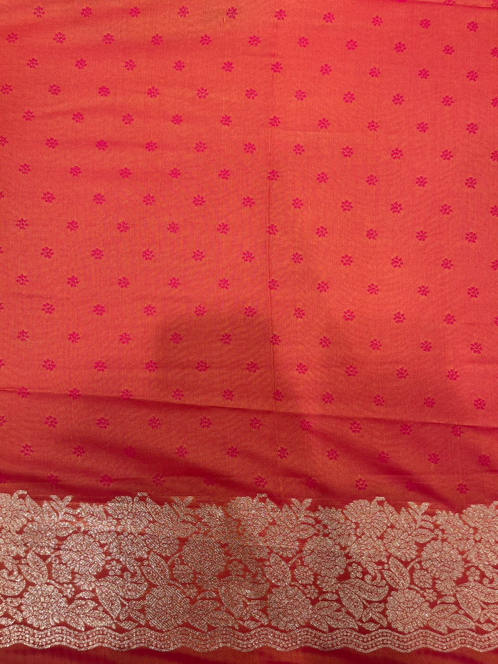 Semi-Soft Silk Saree in Orange with Silver Jari Work