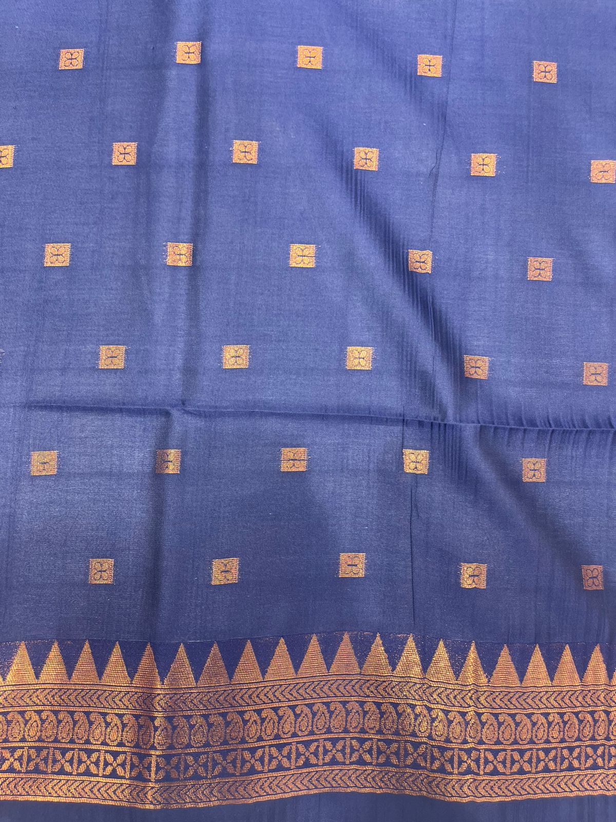 Elegant Sky-Blue Semi-Soft Silk Saree with Contrasting Navy Blue Border