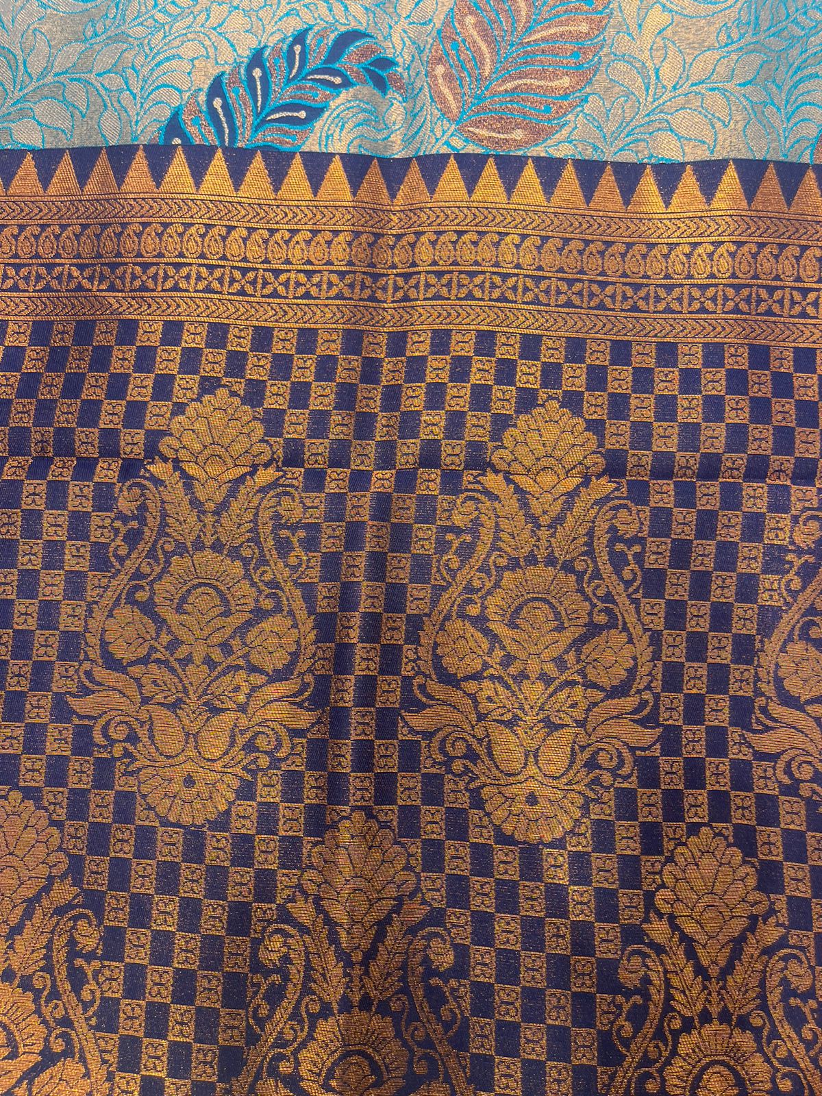 Elegant Sky-Blue Semi-Soft Silk Saree with Contrasting Navy Blue Border