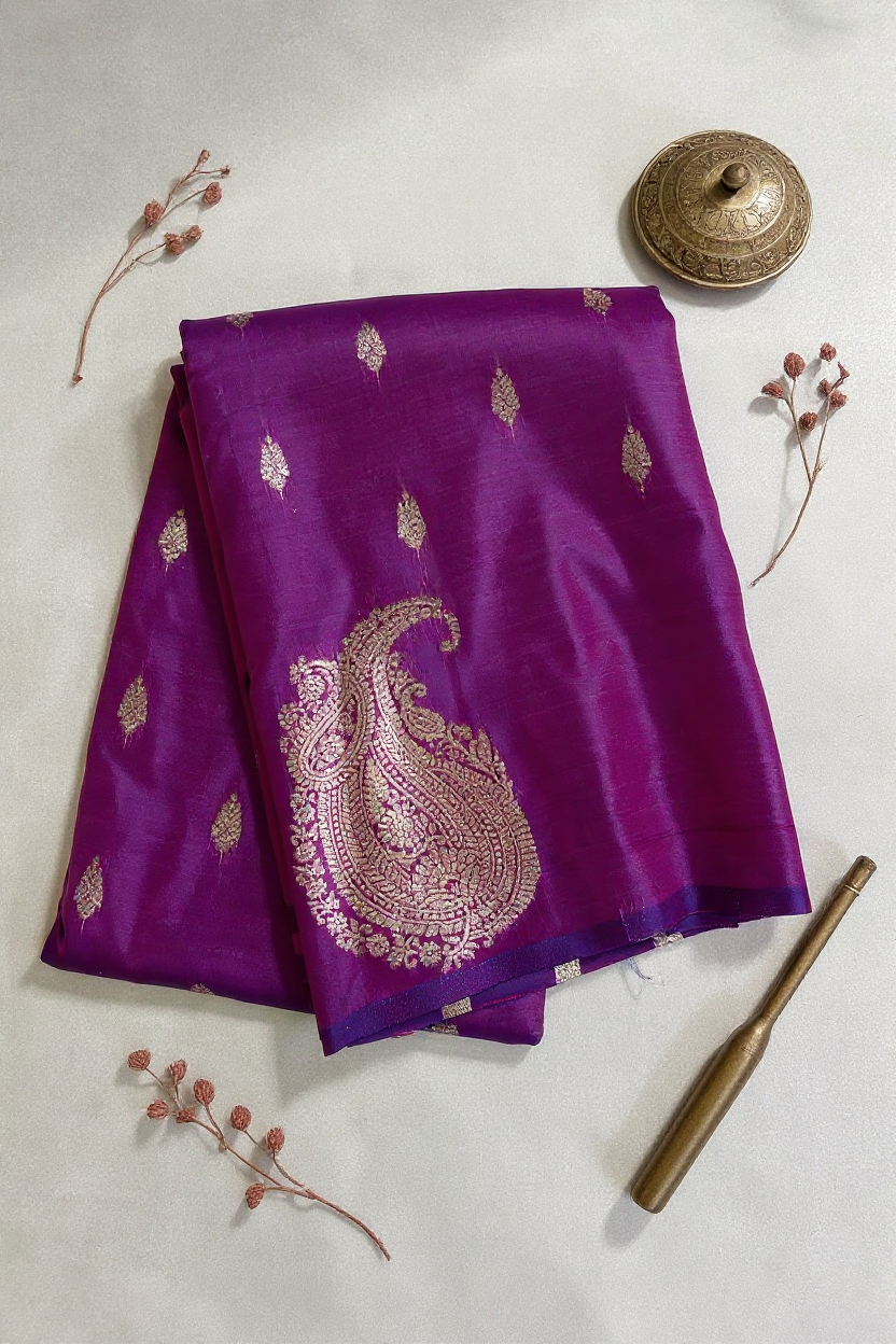 Elegant Purple Semi-Soft Silk Saree with Lustrous Finish