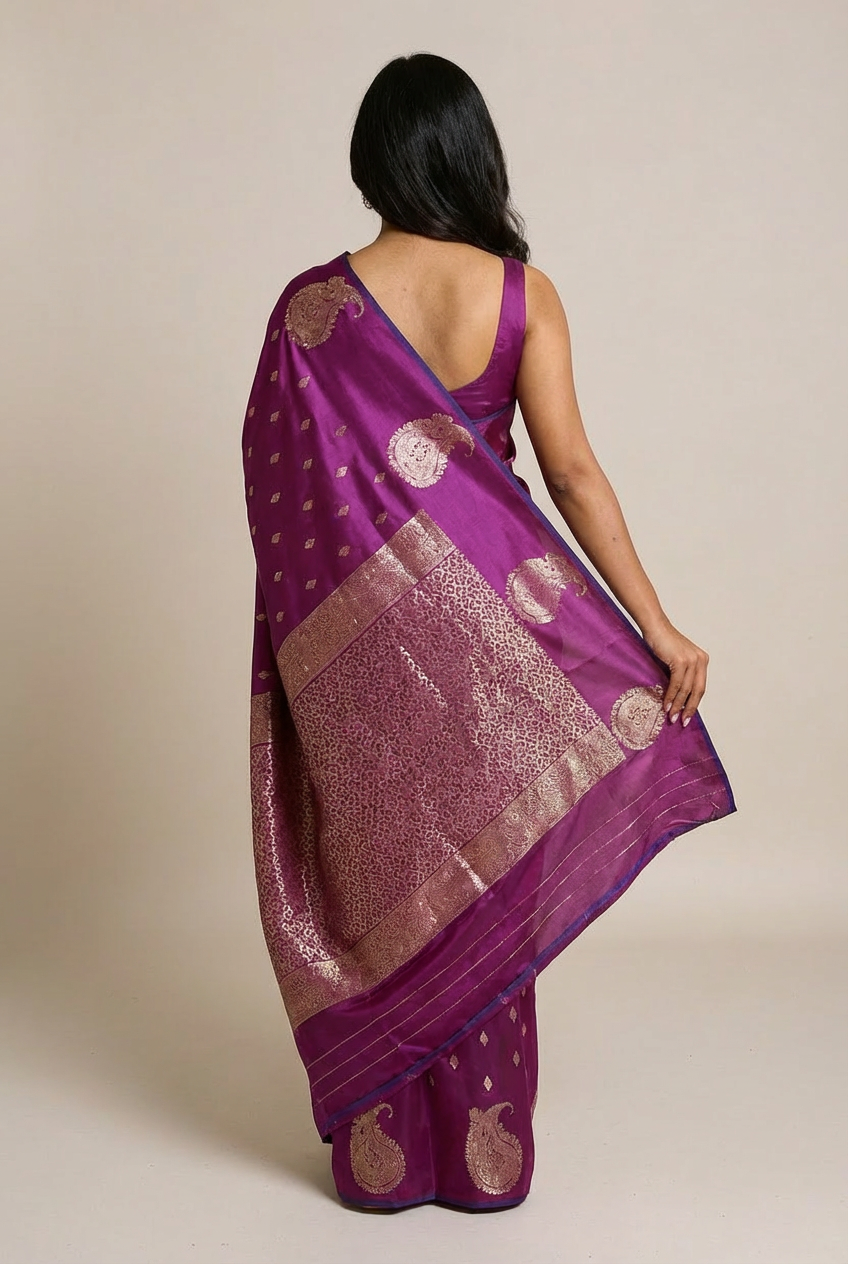 Elegant Purple Semi-Soft Silk Saree with Lustrous Finish