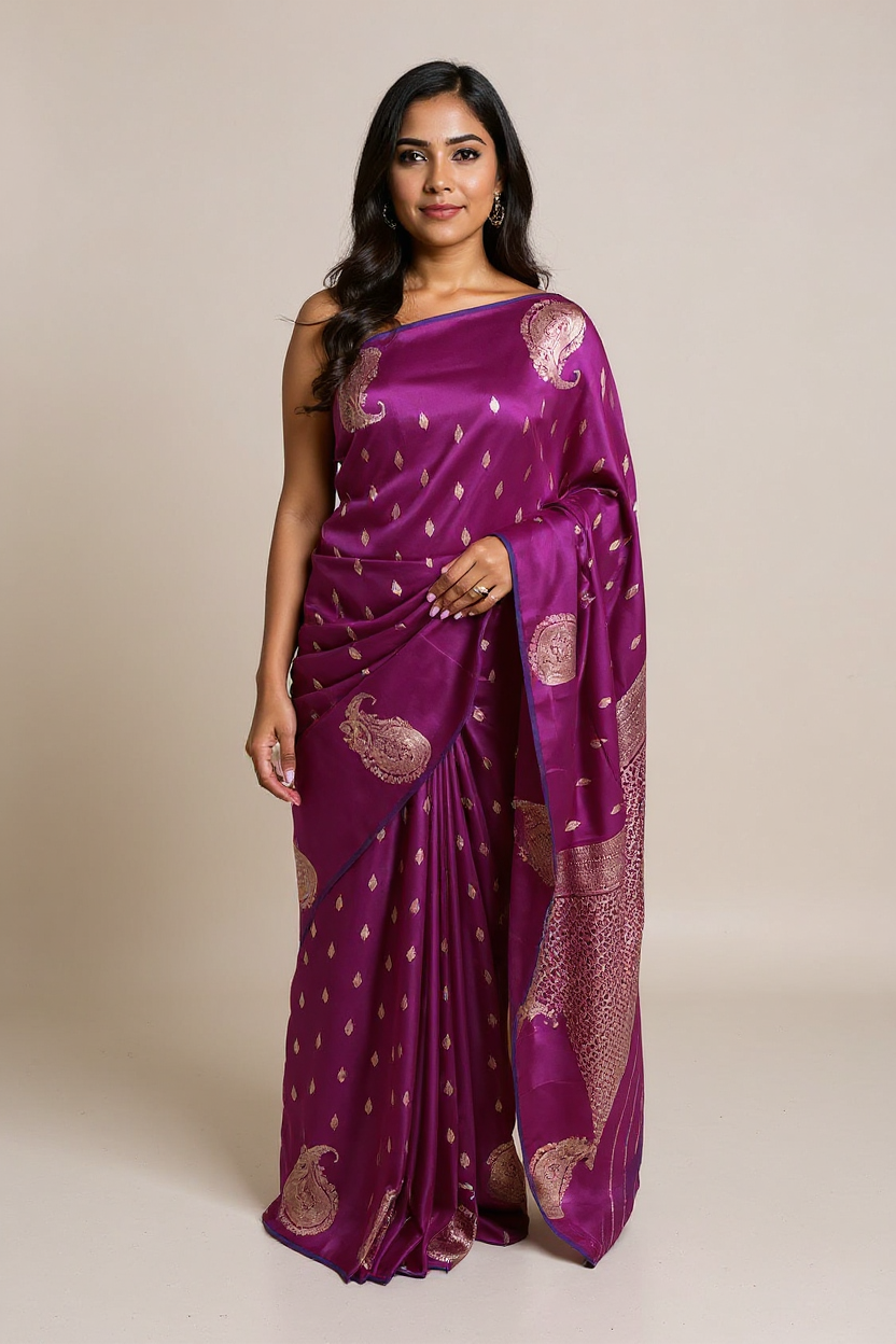 Elegant Purple Semi-Soft Silk Saree with Lustrous Finish