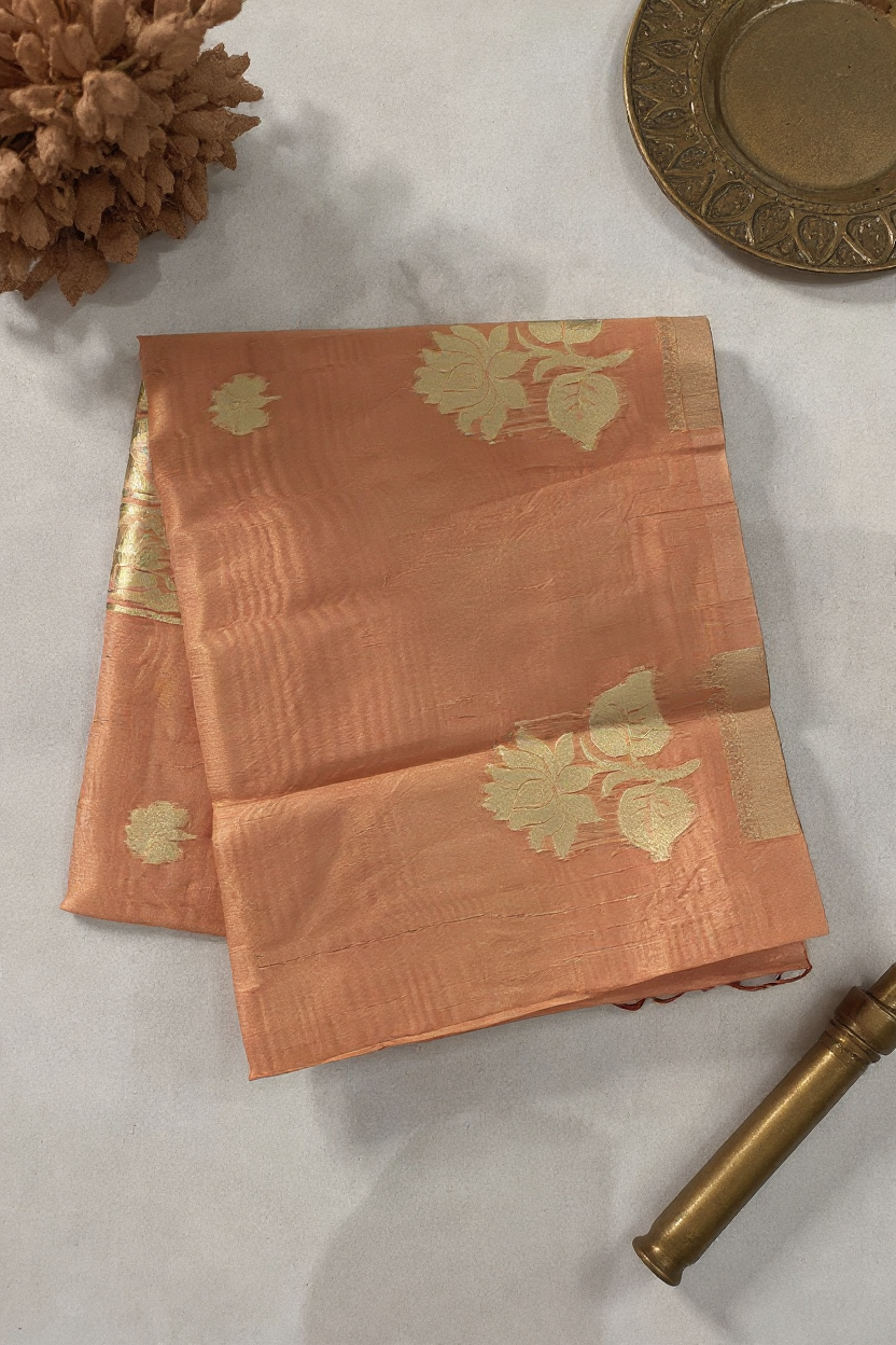 Elegant Light Peach Semi-Soft Silk Saree with Lustrous Finish