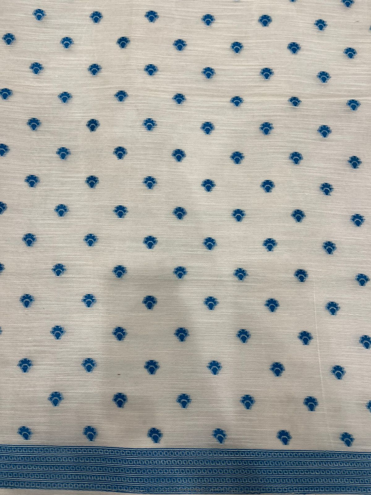 Elegant White Semi-Soft Silk Saree with Sky Blue Border