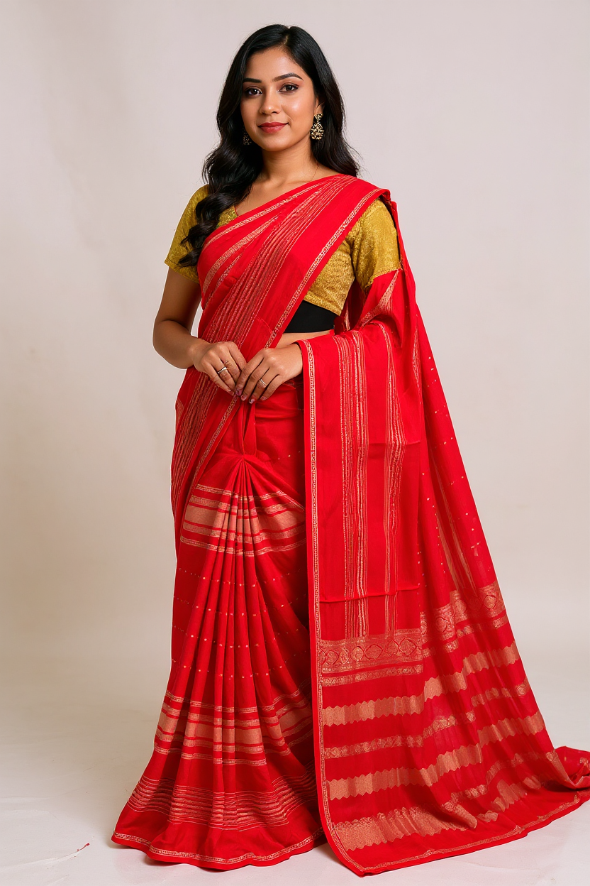 Red Crape Saree