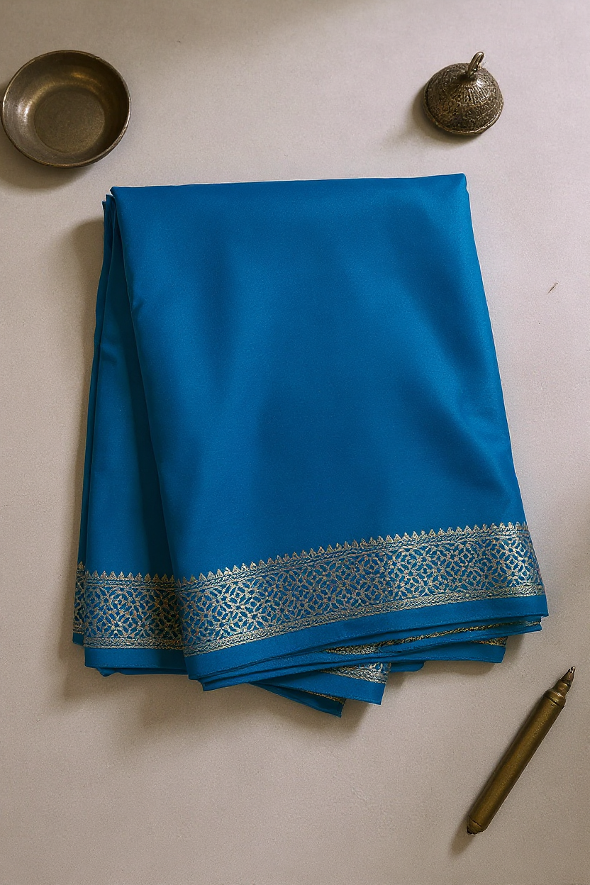 Graceful Sky Blue Solid Crape Saree – Silk Studio Collection