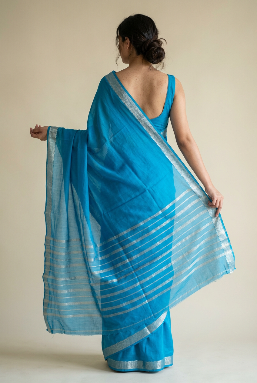 Graceful Sky Blue Solid Crape Saree – Silk Studio Collection