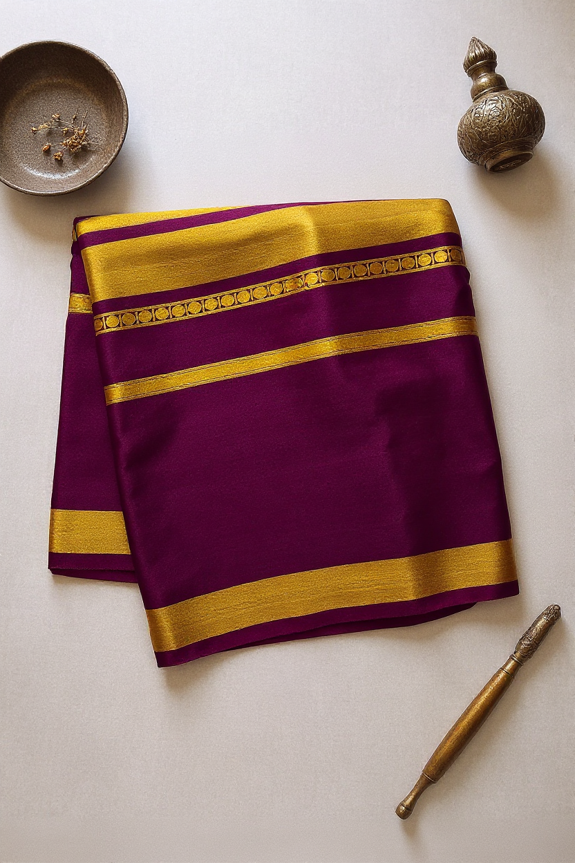 Pink Crape Saree with Premium Wine and Golden border.