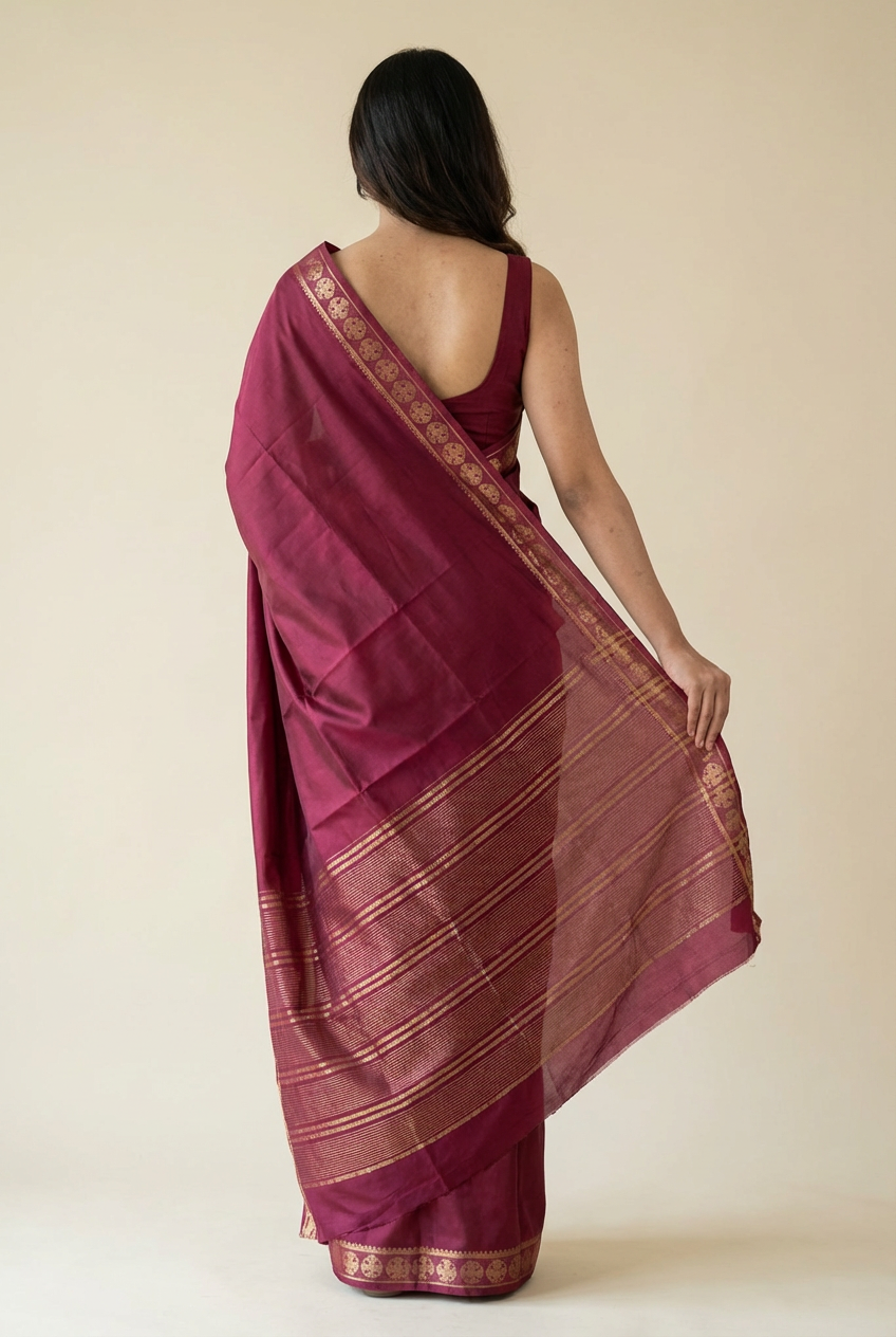 Silk Studio Maroon Crape Saree with Elegant Solid Design