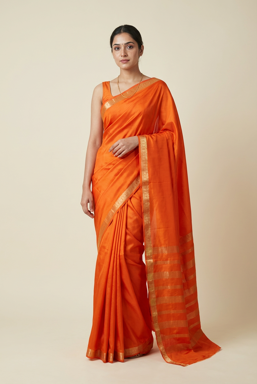 Graceful Orange Crape Saree – Silk Studio Festive Collection