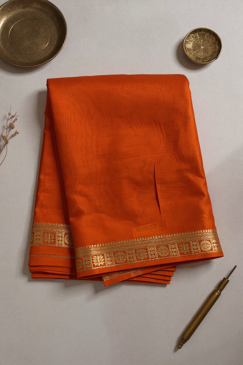 Graceful Orange Crape Saree – Silk Studio Festive Collection