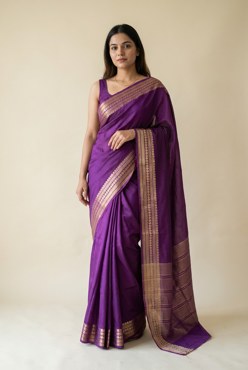 Elegant Purple Solid Crape Saree by Silk Studio