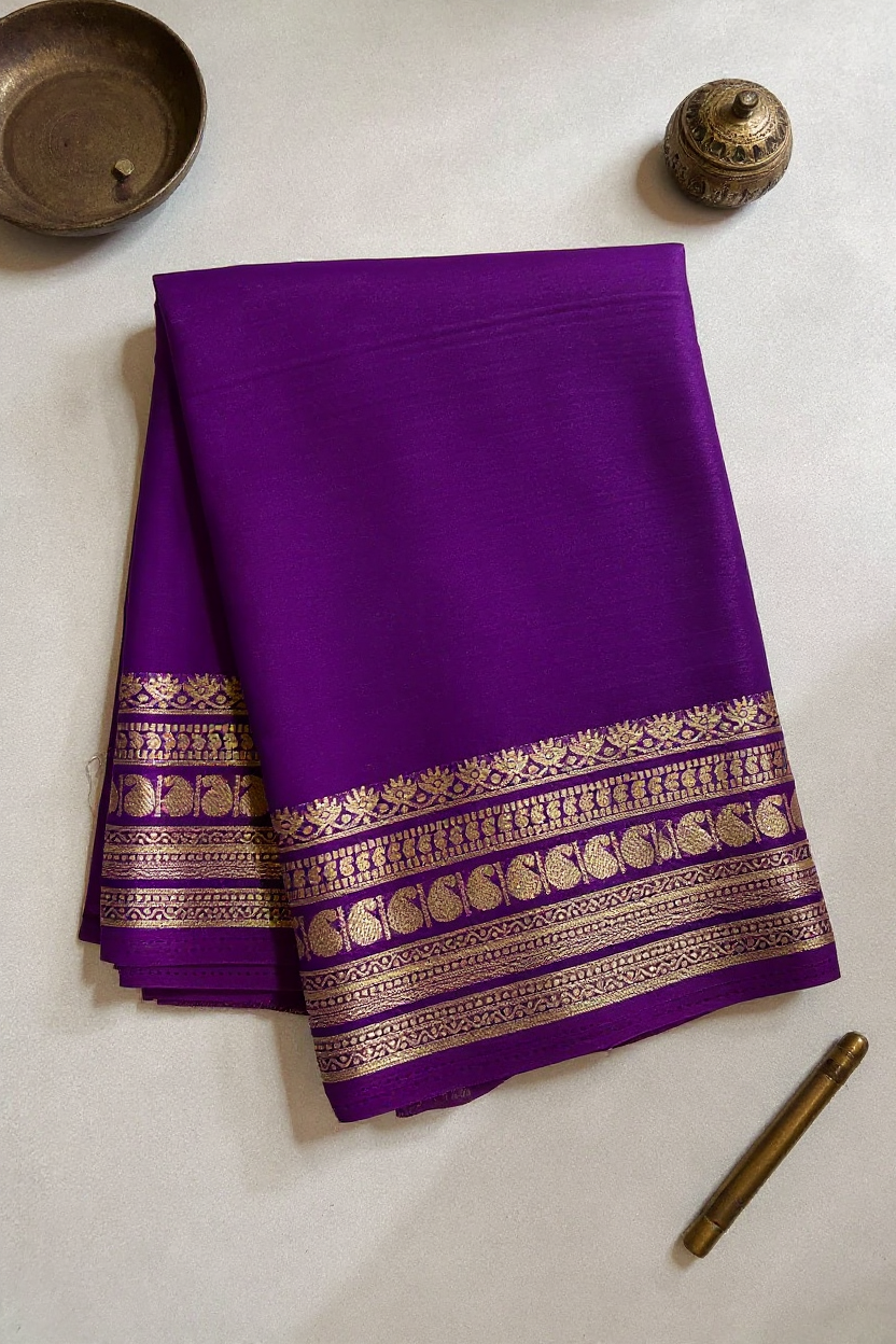Elegant Purple Solid Crape Saree by Silk Studio