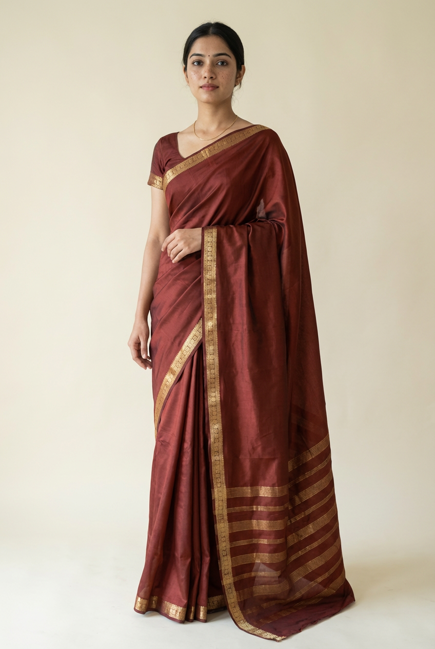 Elegant Brown Crape Saree– Solid Pattern