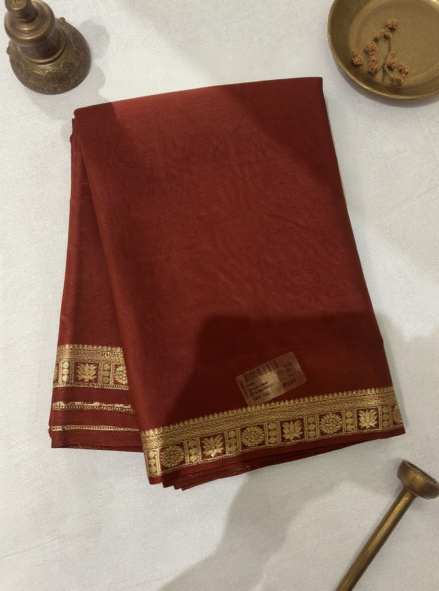 Elegant Brown Crape Saree– Solid Pattern
