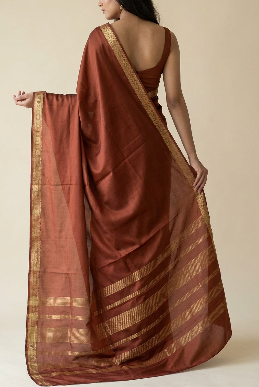 Elegant Brown Crape Saree– Solid Pattern