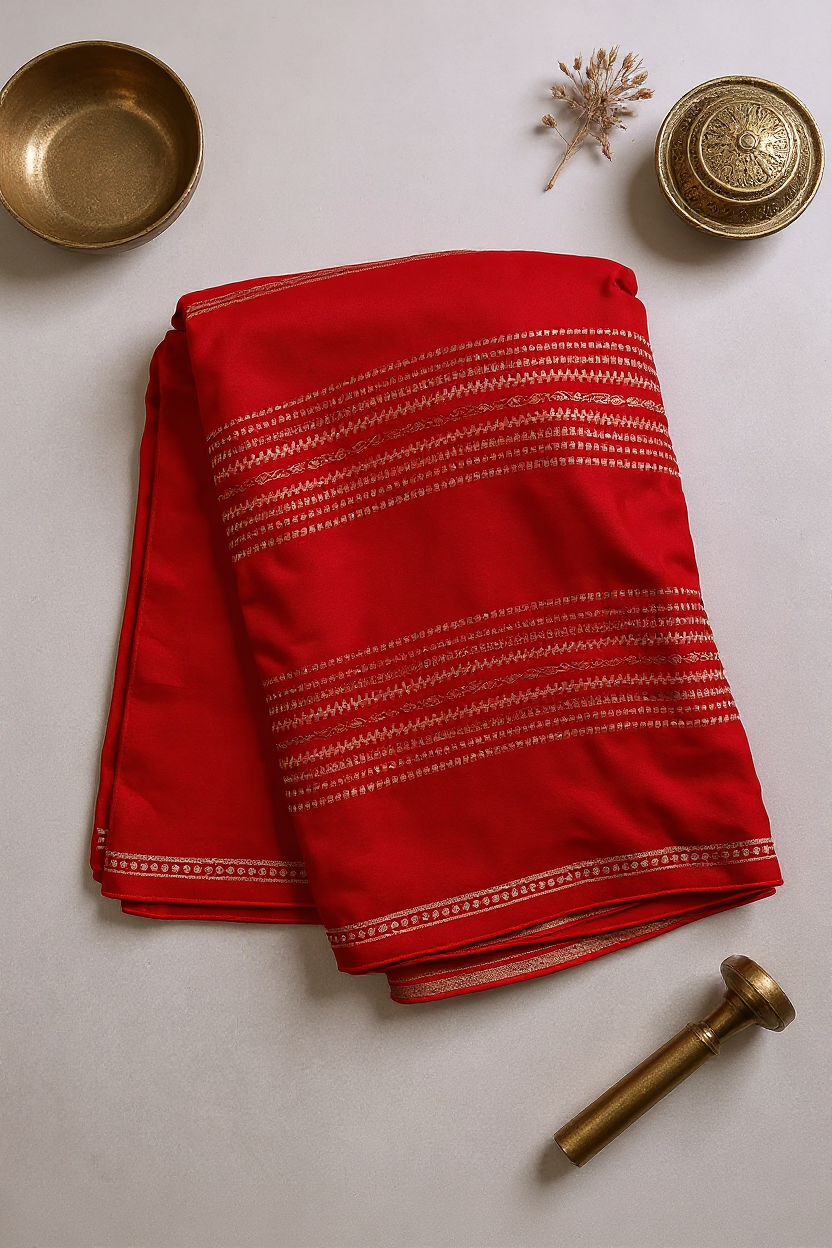 Red Crape Saree
