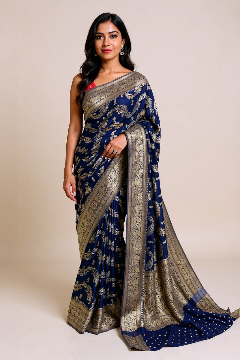 Navy Blue Elegant Crape Saree