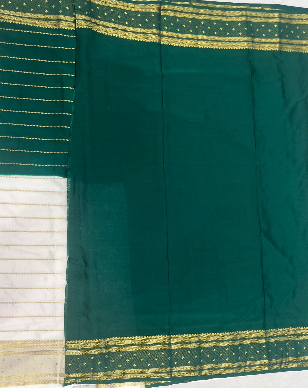 White Crape Saree with Green border