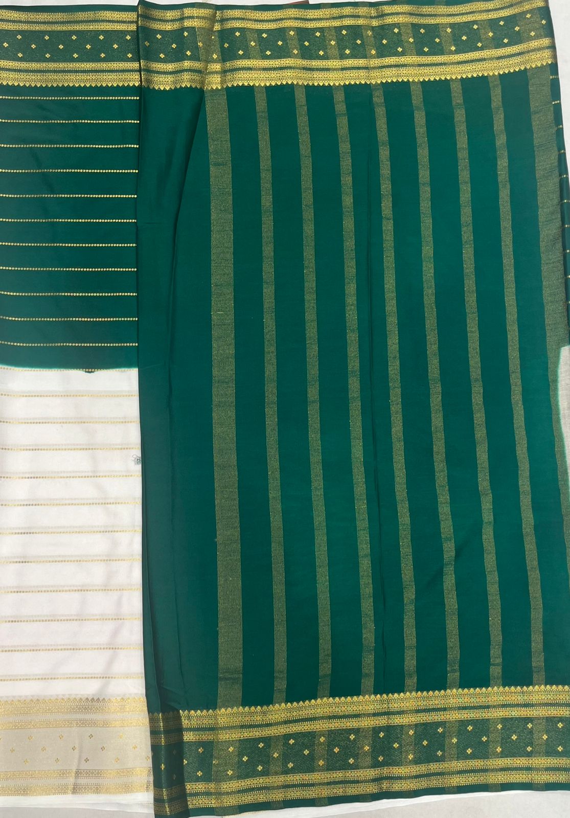 White Crape Saree with Green border