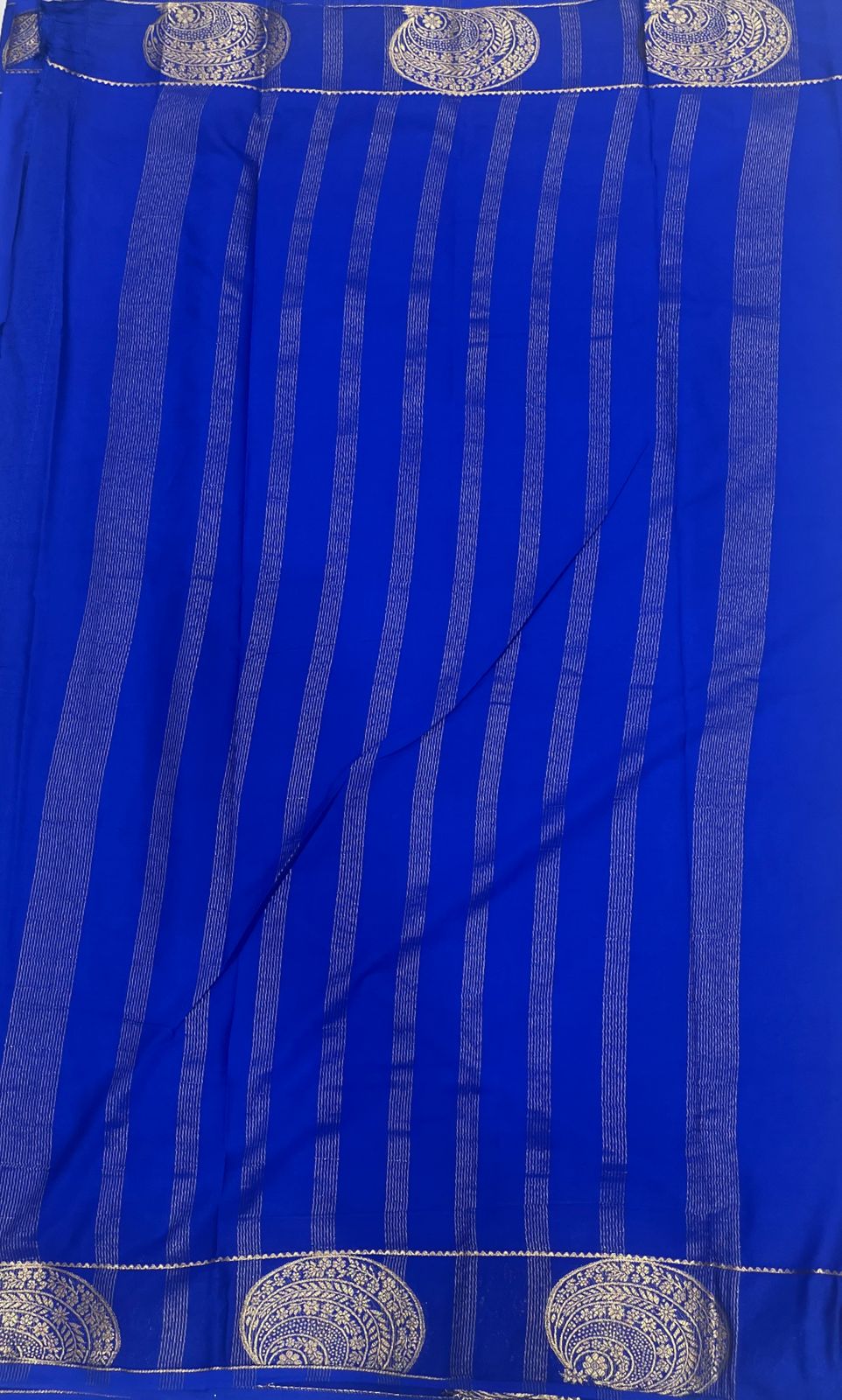 Royal Blue Fancy Crepe Saree with Antique Gold Motifs