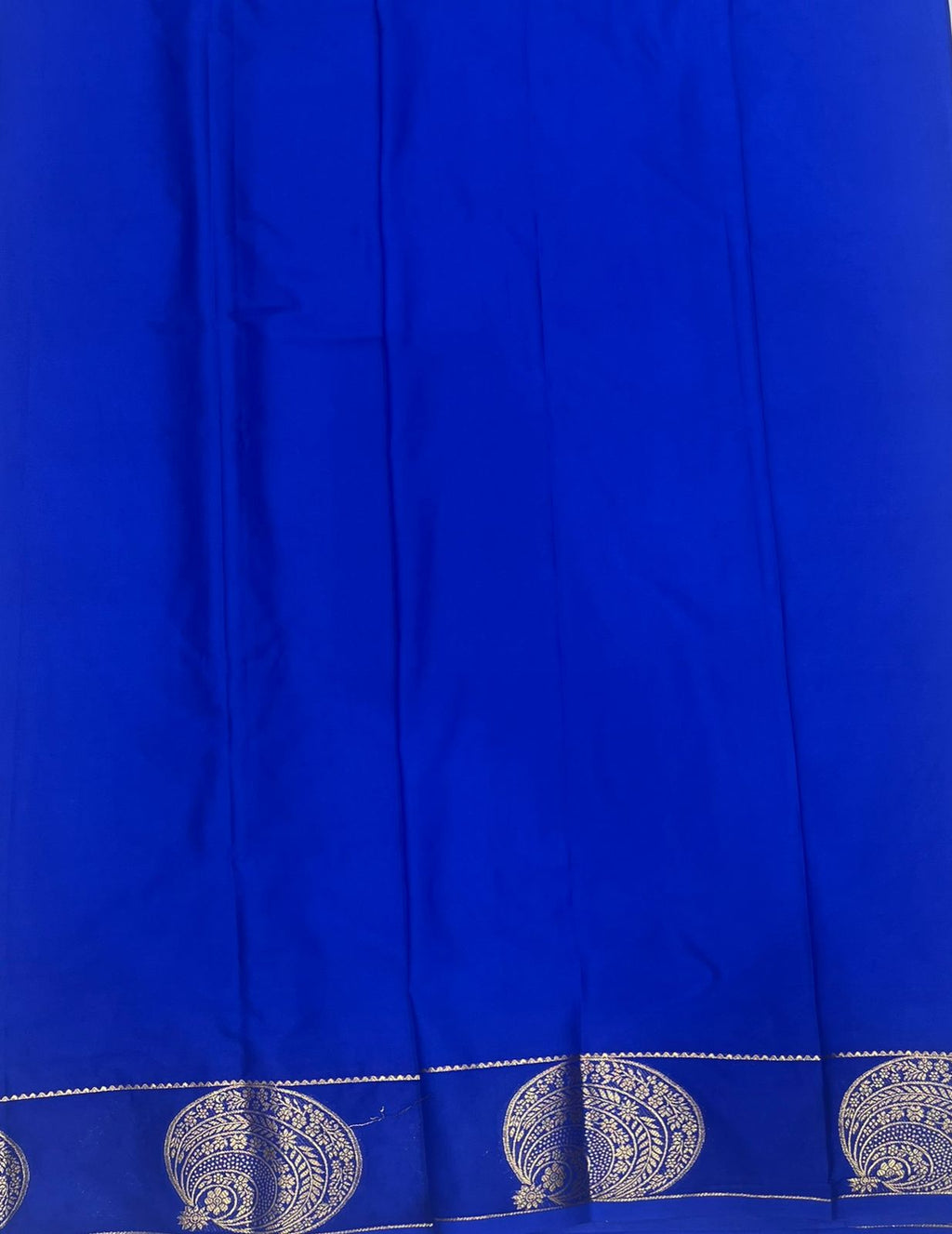 Royal Blue Fancy Crepe Saree with Antique Gold Motifs