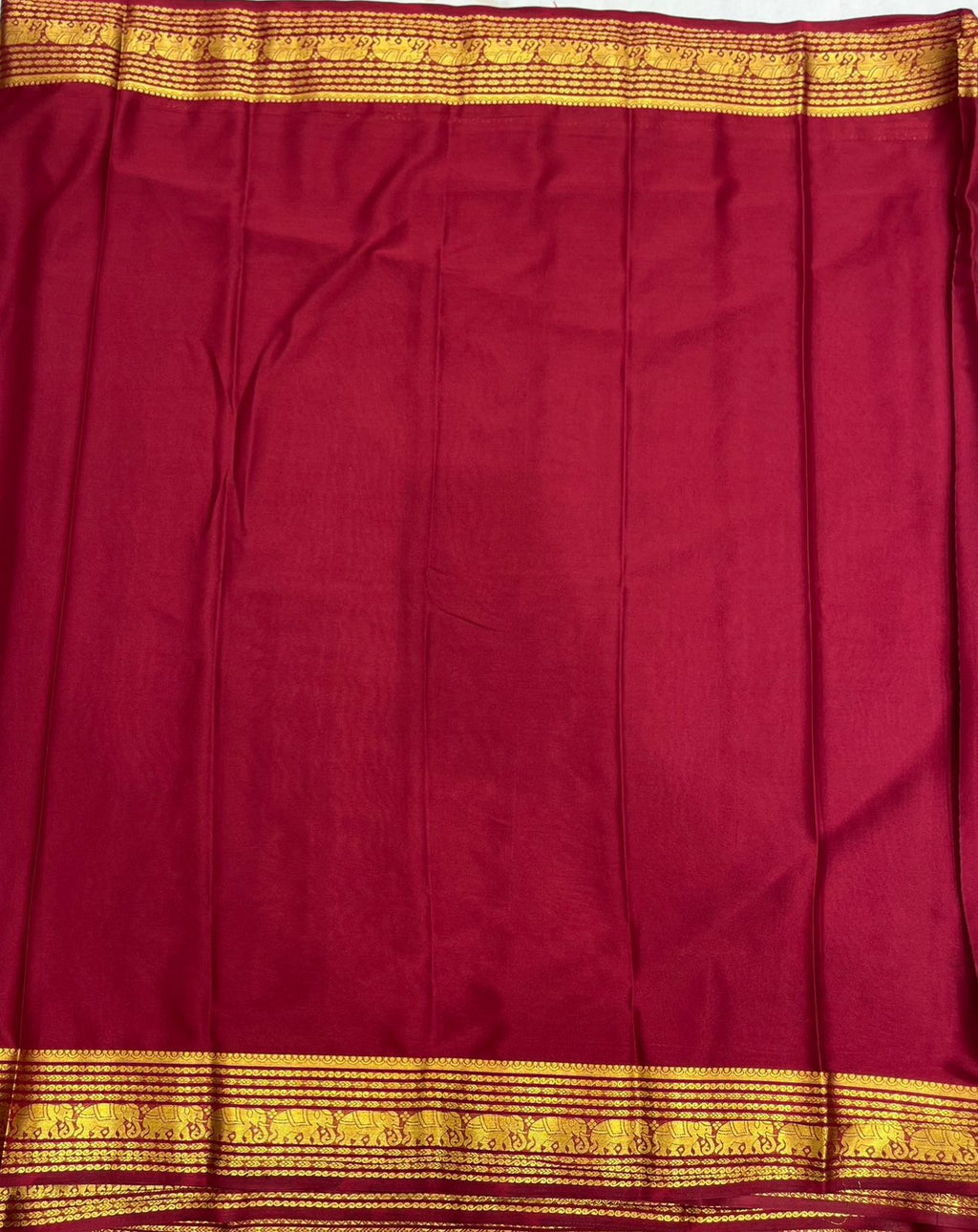 Wine Red Fancy Crepe Saree with Antique Gold Border