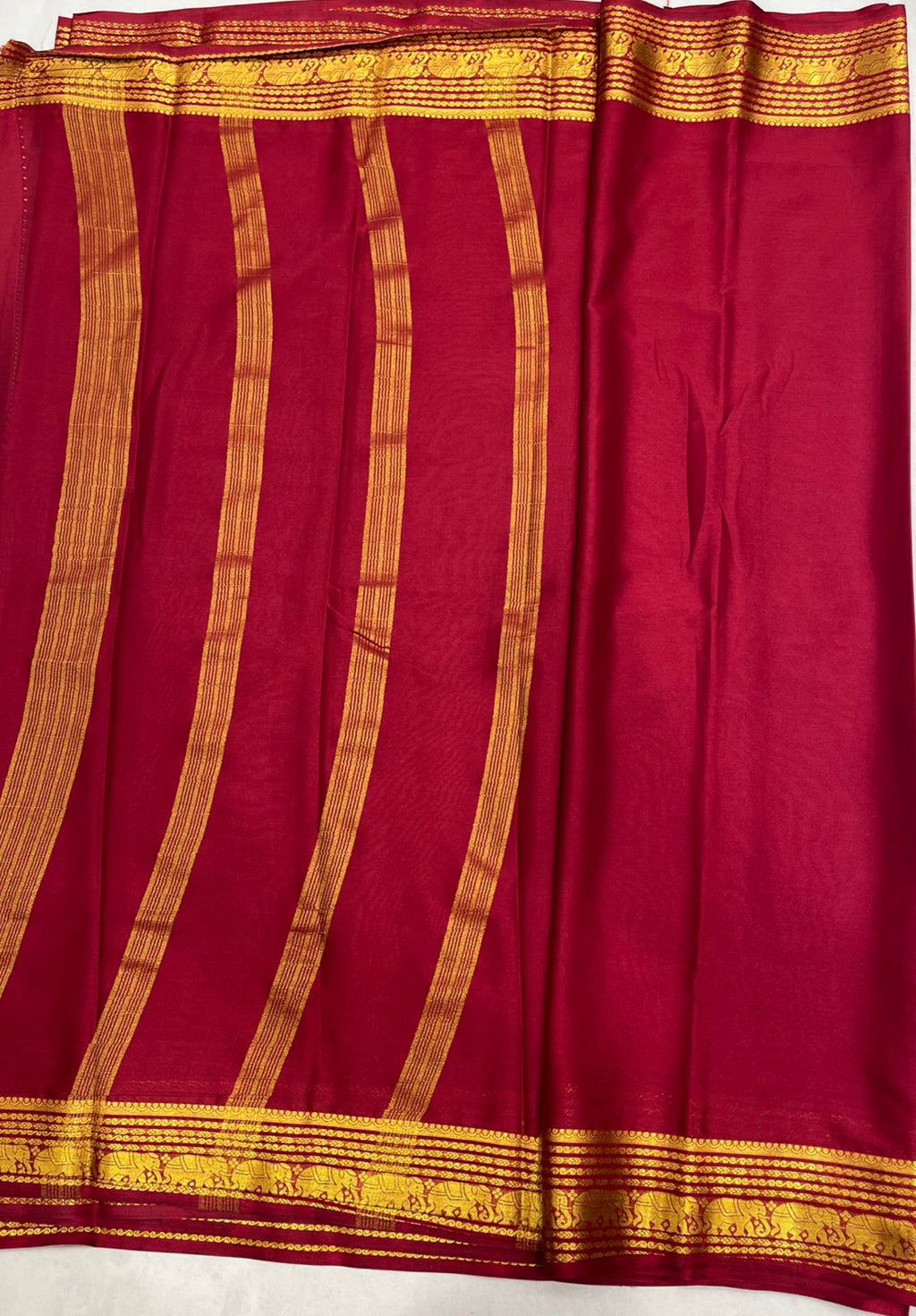 Wine Red Fancy Crepe Saree with Antique Gold Border