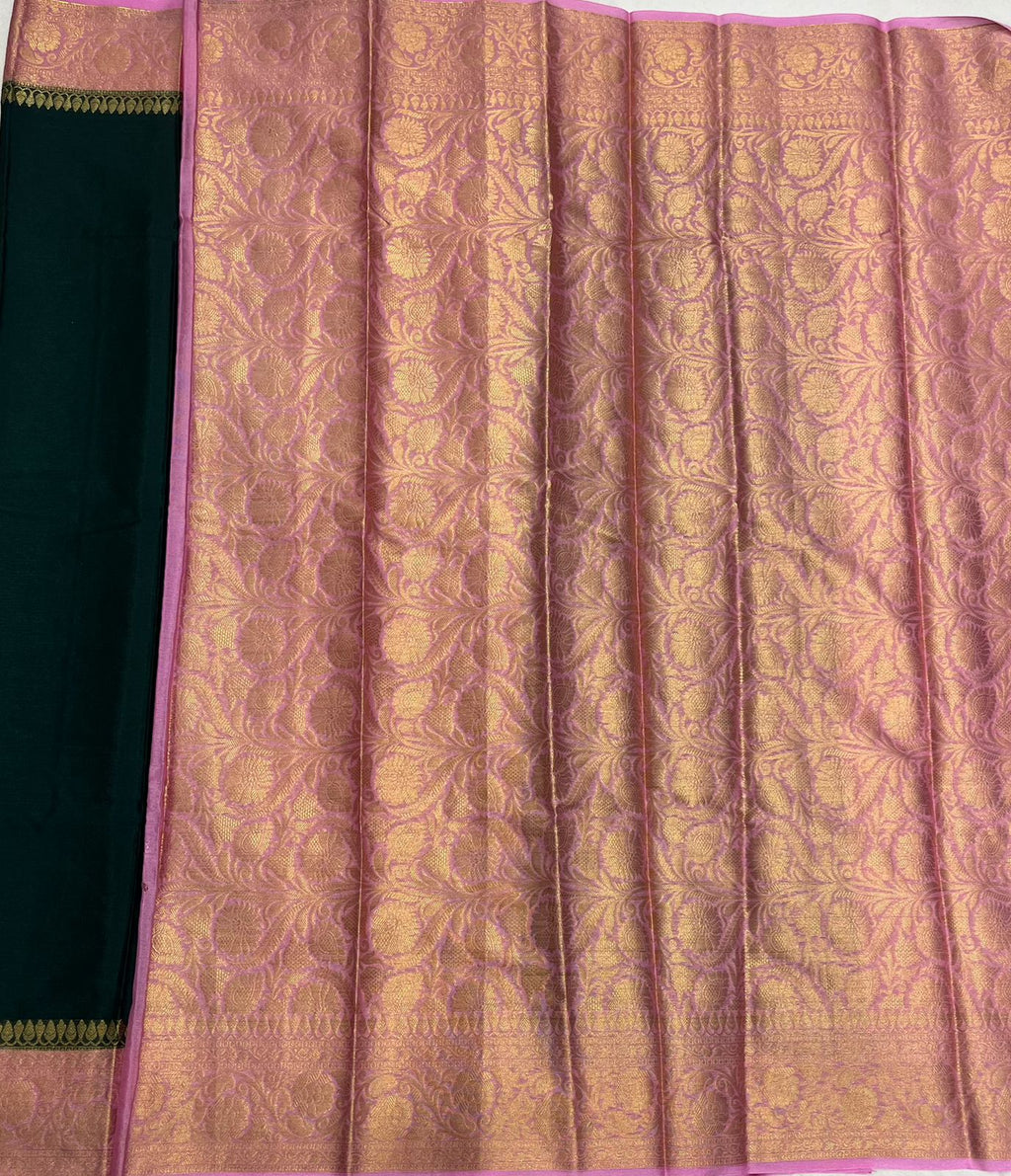 Bottle Green & Peach Pink Elegant CRAPE Saree