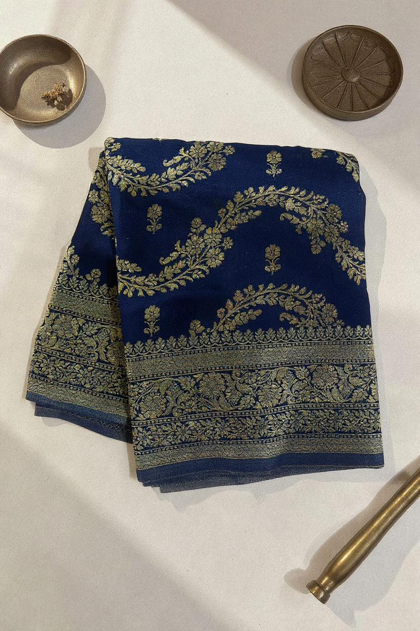 Navy Blue Elegant Crape Saree