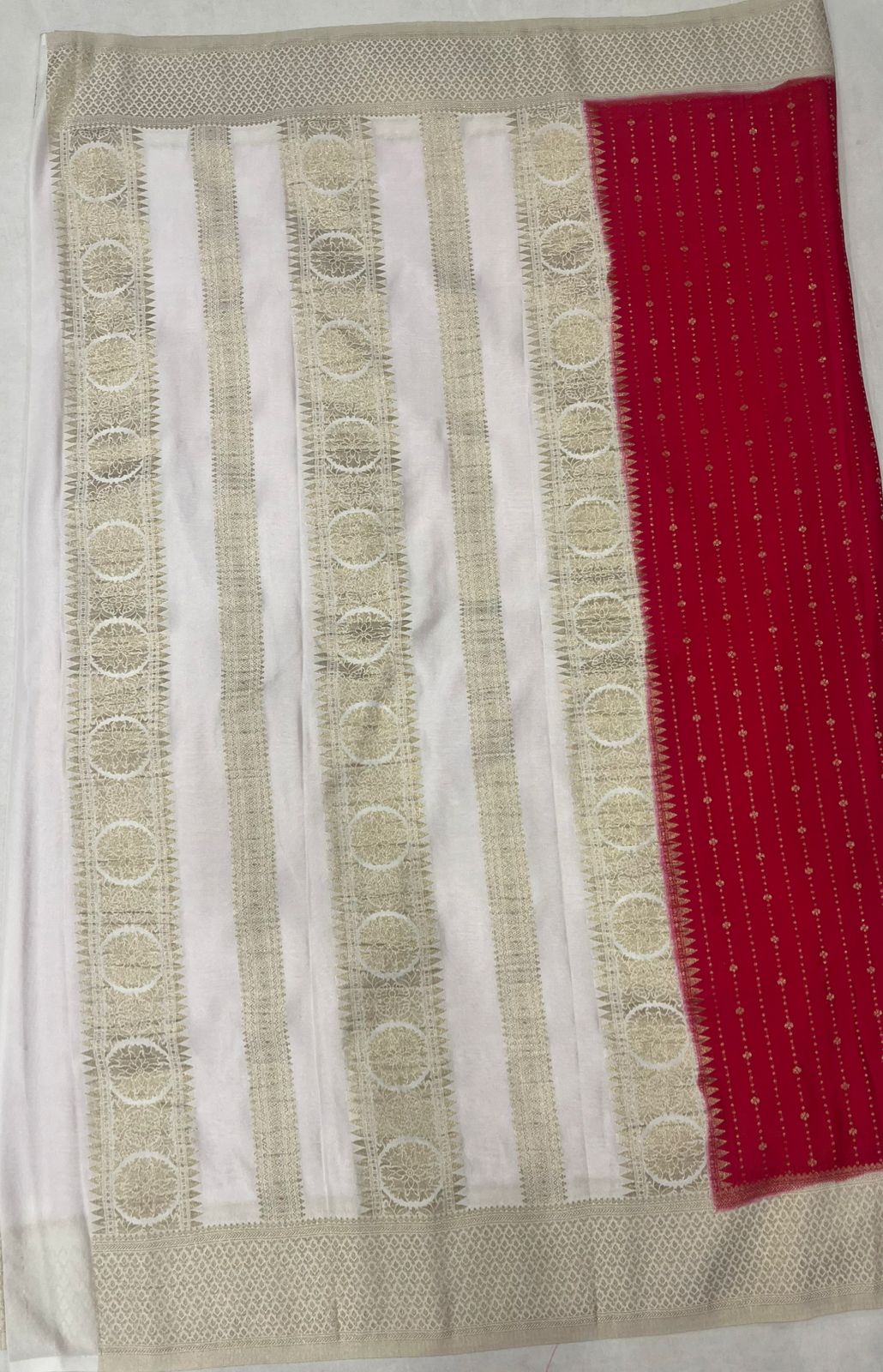 Red & Cream Premium Crape Saree