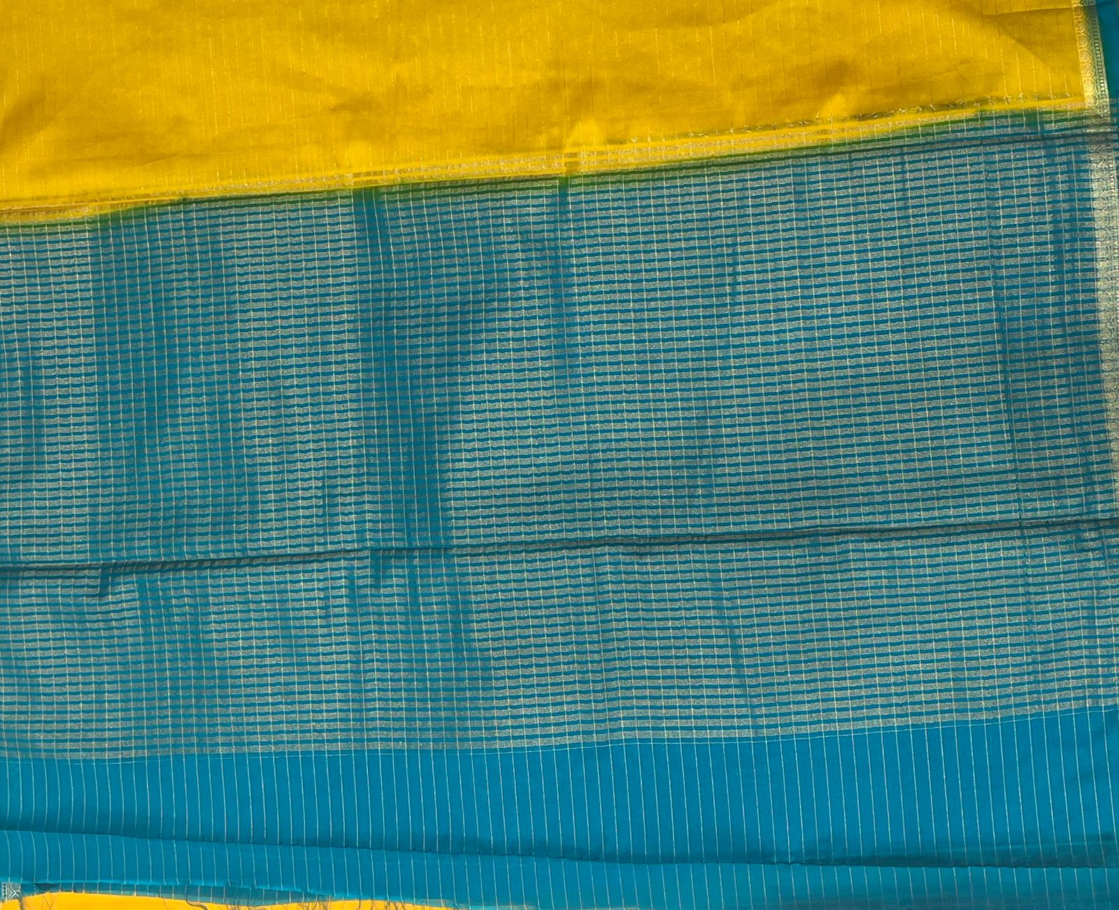Sunshine Yellow & Teal Blue Graceful CRAPE Saree