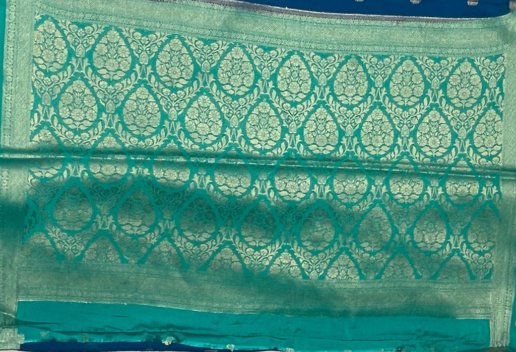 Royal Blue & Sea Green Elegant CRAPE Saree