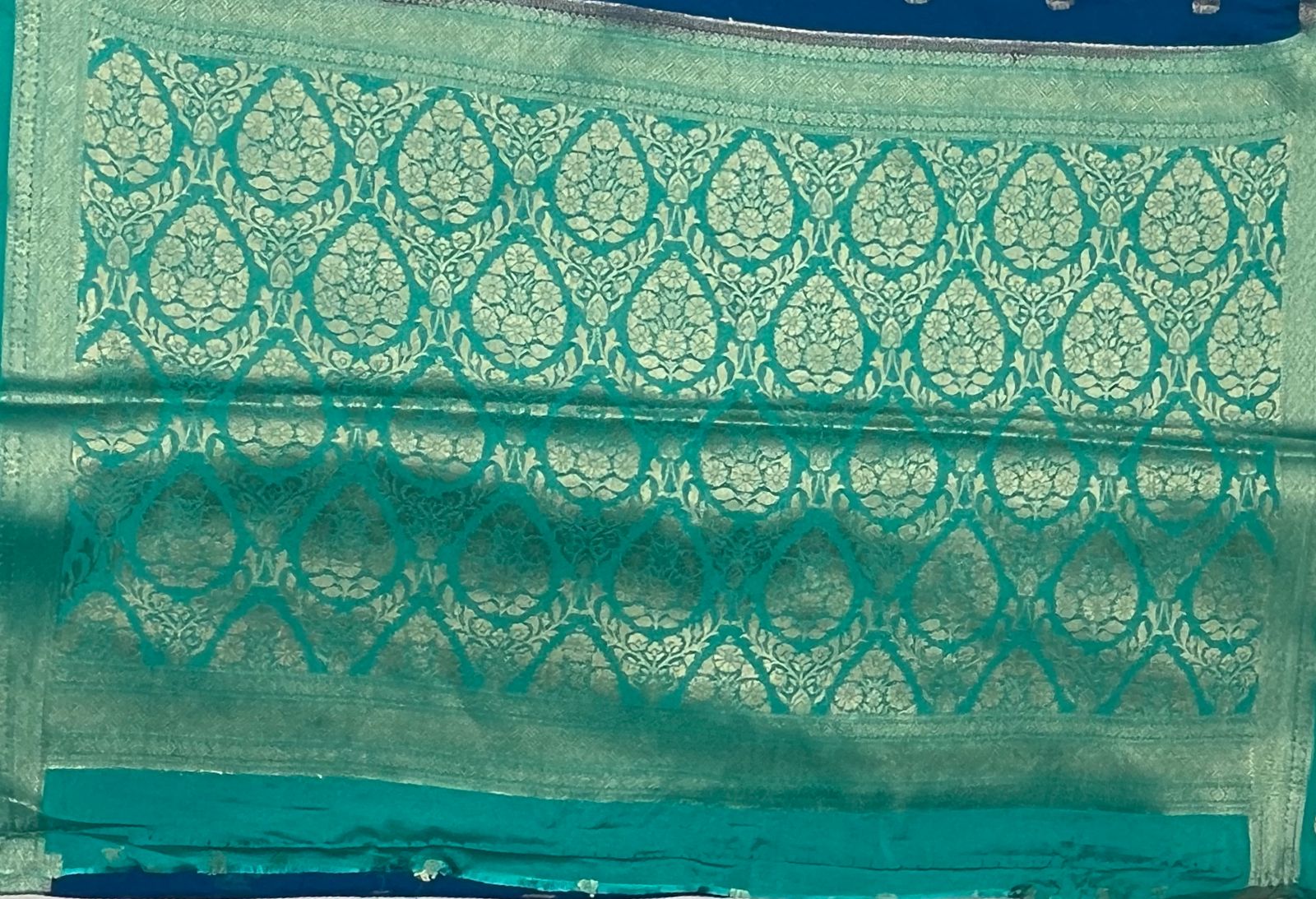 Royal Blue & Sea Green Elegant CRAPE Saree