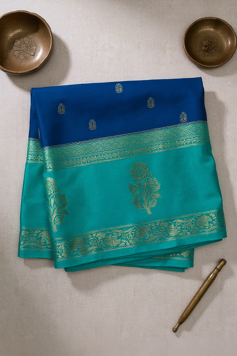 Royal Blue & Sea Green Elegant CRAPE Saree
