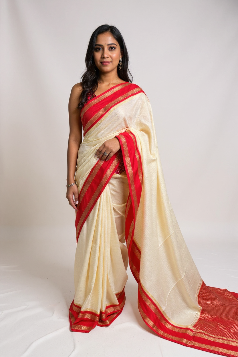 Ivory Cream Elegance CRAPE Saree