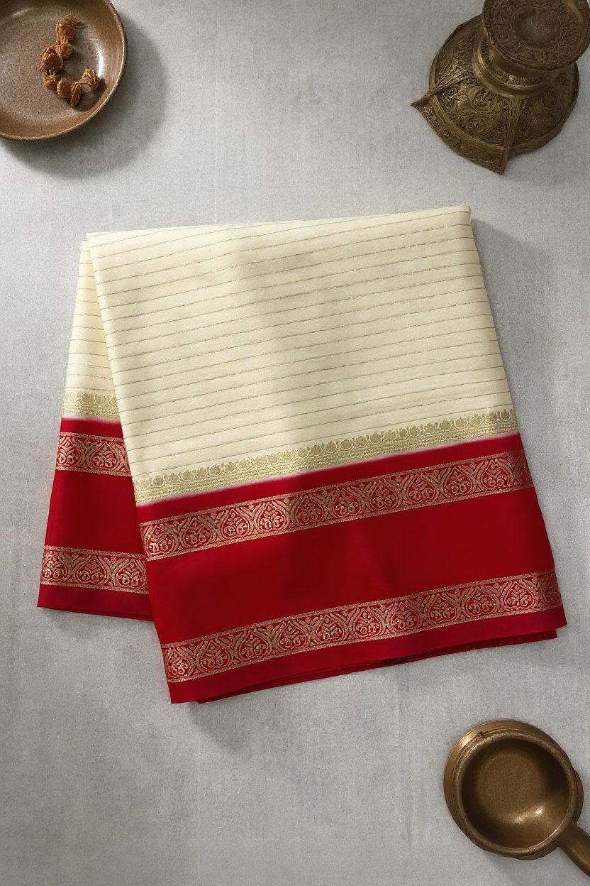Ivory Cream Elegance CRAPE Saree