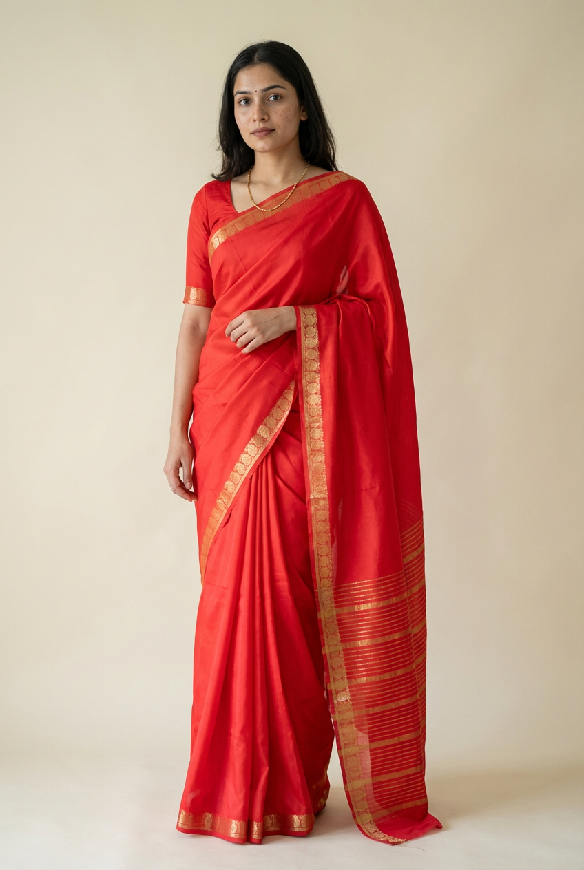 Silk Studio Red Crape Solid Saree