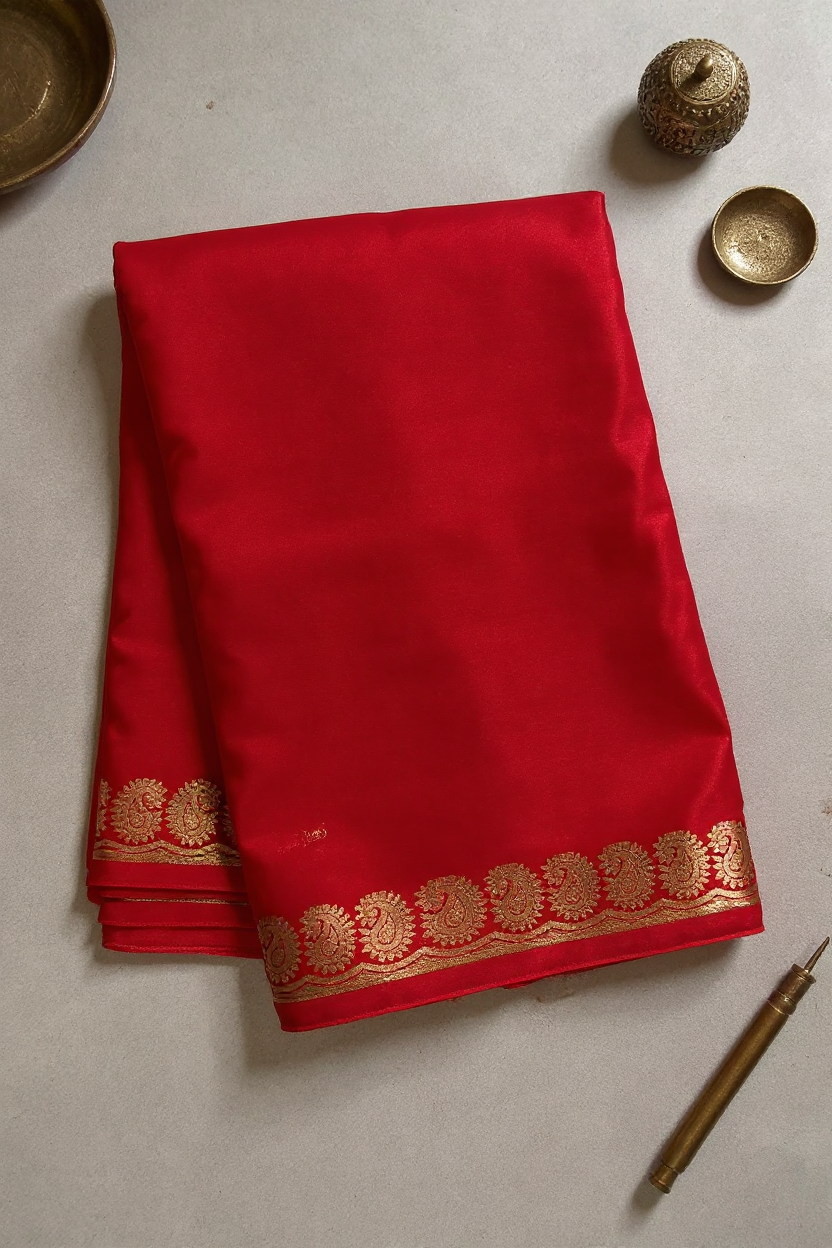 Silk Studio Red Crape Solid Saree