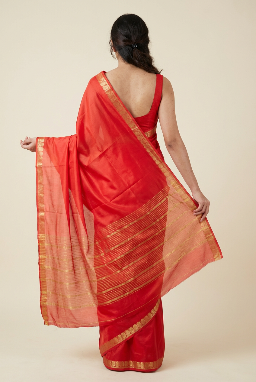 Silk Studio Red Crape Solid Saree