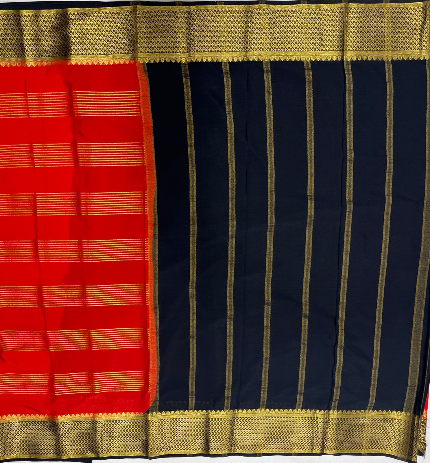 Red & Black Saree with Premium Golden Zari Border