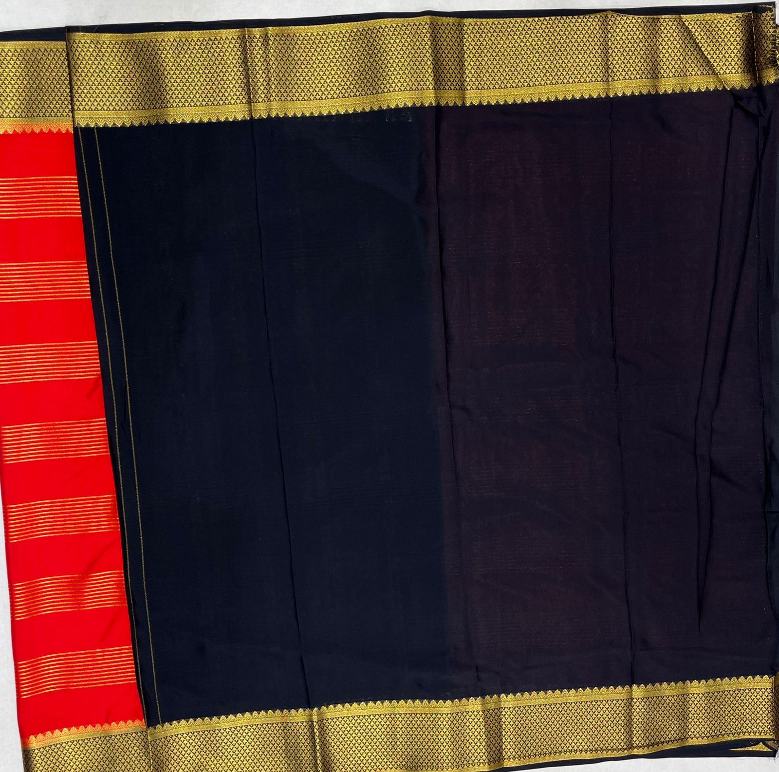 Red & Black Saree with Premium Golden Zari Border